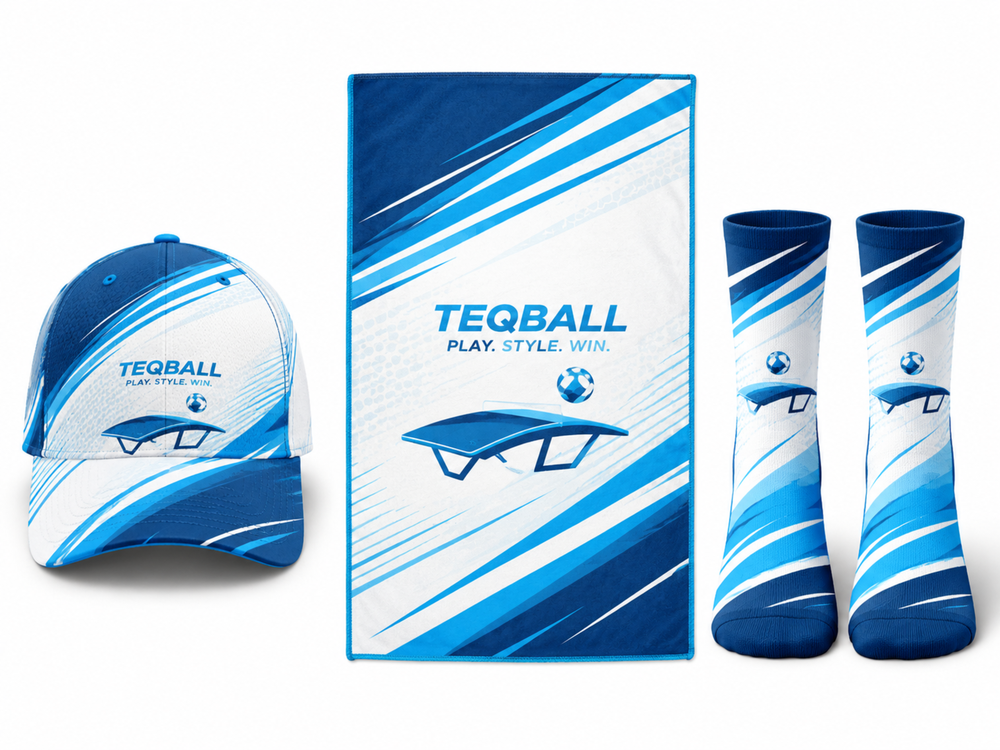 Teqball Accessories Kit White Blue Cap Towel Socks B2B Wholesale Buyers front design preview