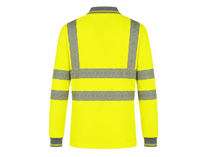 B2B Hi-Vis Long Sleeve Polo Shirt Fluorescent Yellow/Grey Haulage Custom Workwear