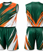Custom green,orange and white Flag Football Uniform Wholesale Sleeveless Jersey & Shorts, Low MOQ, Bulk Team Set