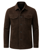Custom Leather Dark Brown Hunting Shirt Jacket B2B