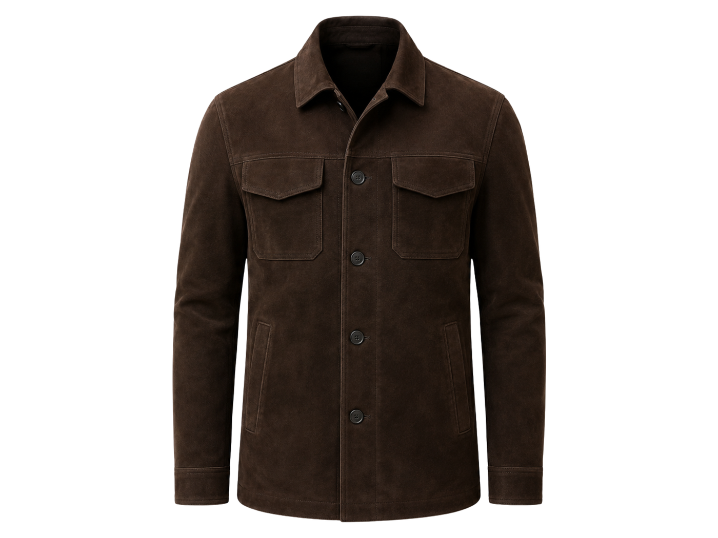 Custom Leather Dark Brown Hunting Shirt Jacket B2B