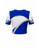 Custom Cheerleading Jersey Blue & White Short Sleeve Top, Wholesale Bulk, Low MOQ