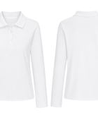 School Long Sleeve Fitted Picot Collar Polo White | B2B Low MOQ Wholesale