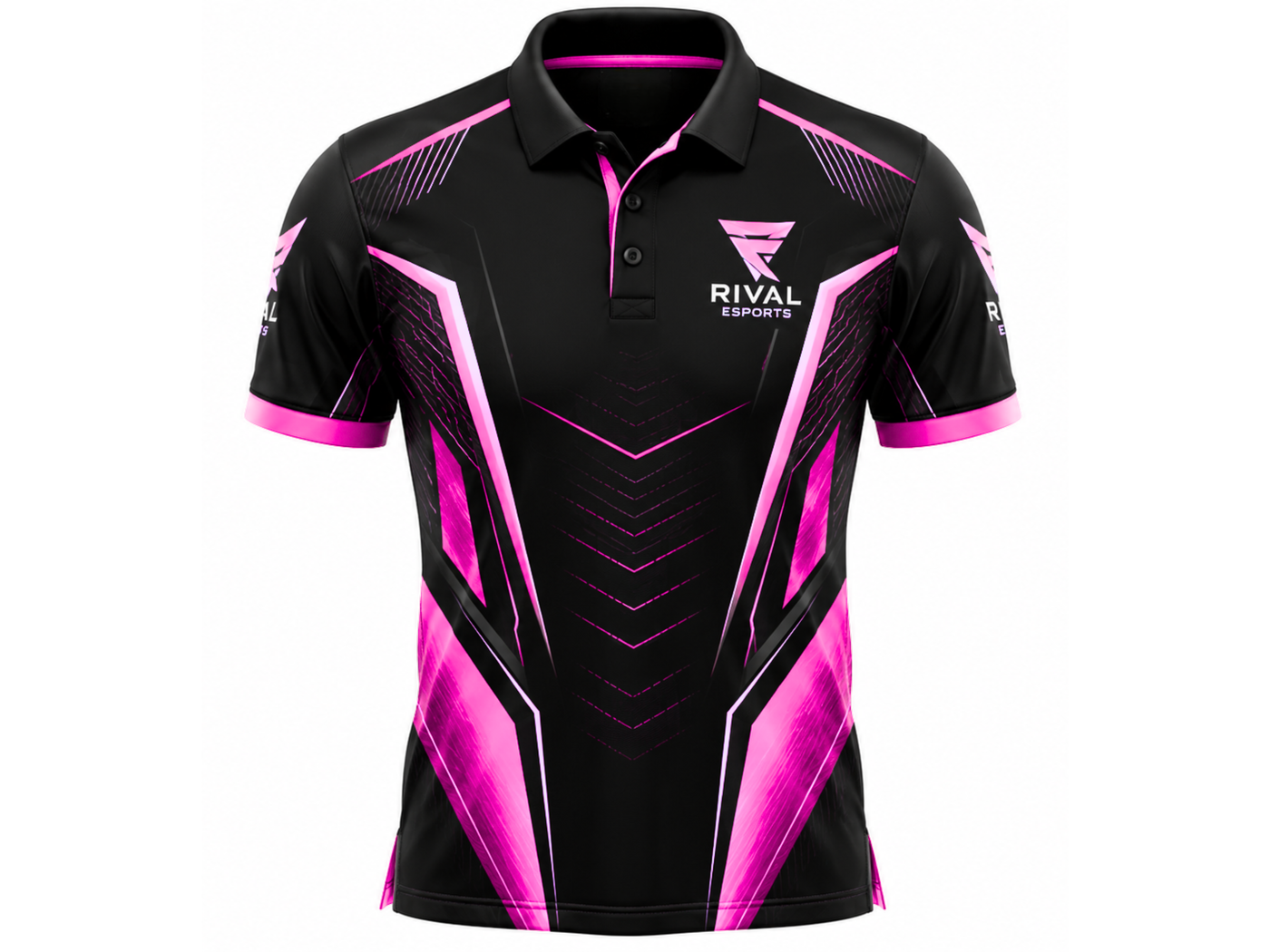 Custom Esports Polo Shirt | Wholesale Gaming Team Polo | Black Pink Magenta | Apparels Bridge