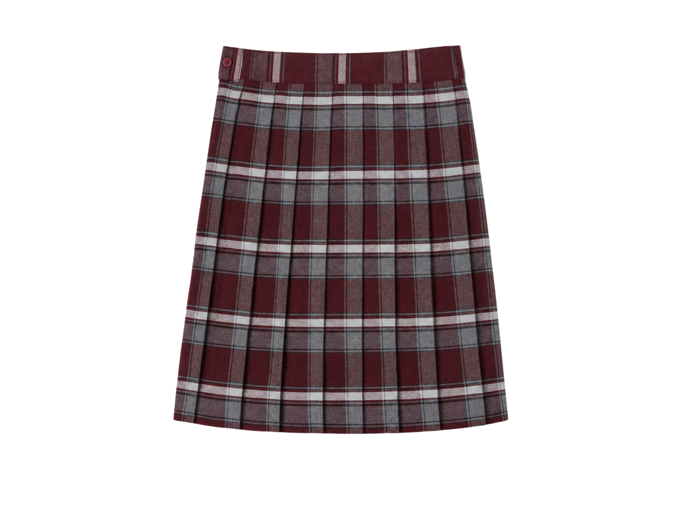 School At-The-Knee Plaid Pleated Skirt Burgundy Grey White | B2B Low MOQ Wholesale