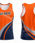Custom Track & Field Running Singlet | Wholesale Athletics Vest | Orange Navy Silver | Apparels Bridge