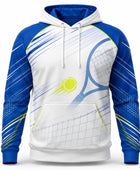 Custom White Blue Tennis Hoodie – Team Warm-Up Hoodie for Wholesale