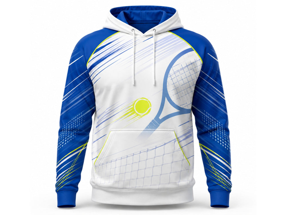 Custom White Blue Tennis Hoodie – Team Warm-Up Hoodie for Wholesale front design preview