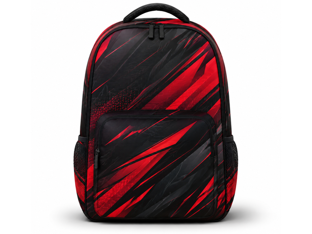 Custom Esports Gaming Backpack | Wholesale Gaming Team Bag | Black Red | Apparels Bridge front design preview
