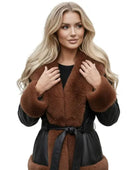 Black Lambskin Leather Fur Coat Wholesale | Women’s Belted Winter Coat Manufacturer