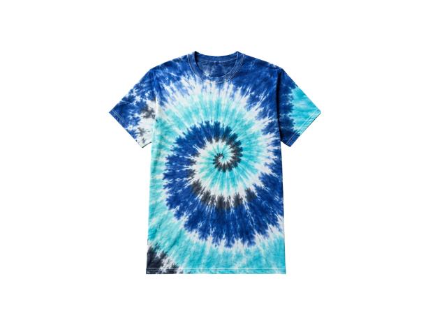 Tie Dye T Shirt Blue Aqua and White Spiral Design | B2B Low MOQ
