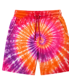 Tie Dye Drawstring Shorts Orange Pink Purple and Yellow Spiral Design | B2B Low MOQ