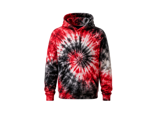 Tie Dye Pullover Hoodie Red Black and White Spiral Design | B2B Low MOQ