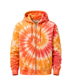 Tie Dye Full Zip Hoodie Orange Yellow and White Spiral Design | B2B Low MOQ