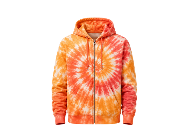 Tie Dye Full Zip Hoodie Orange Yellow and White Spiral Design | B2B Low MOQ