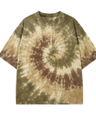 Tie Dye Drop Shoulder T Shirt Olive Brown and Beige Spiral Design | B2B Low MOQ