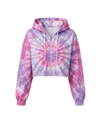 Tie Dye Cropped Pullover Hoodie Pink Purple and White Spiral Design | B2B Low MOQ
