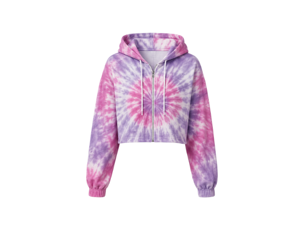 Tie Dye Cropped Pullover Hoodie Pink Purple and White Spiral Design | B2B Low MOQ