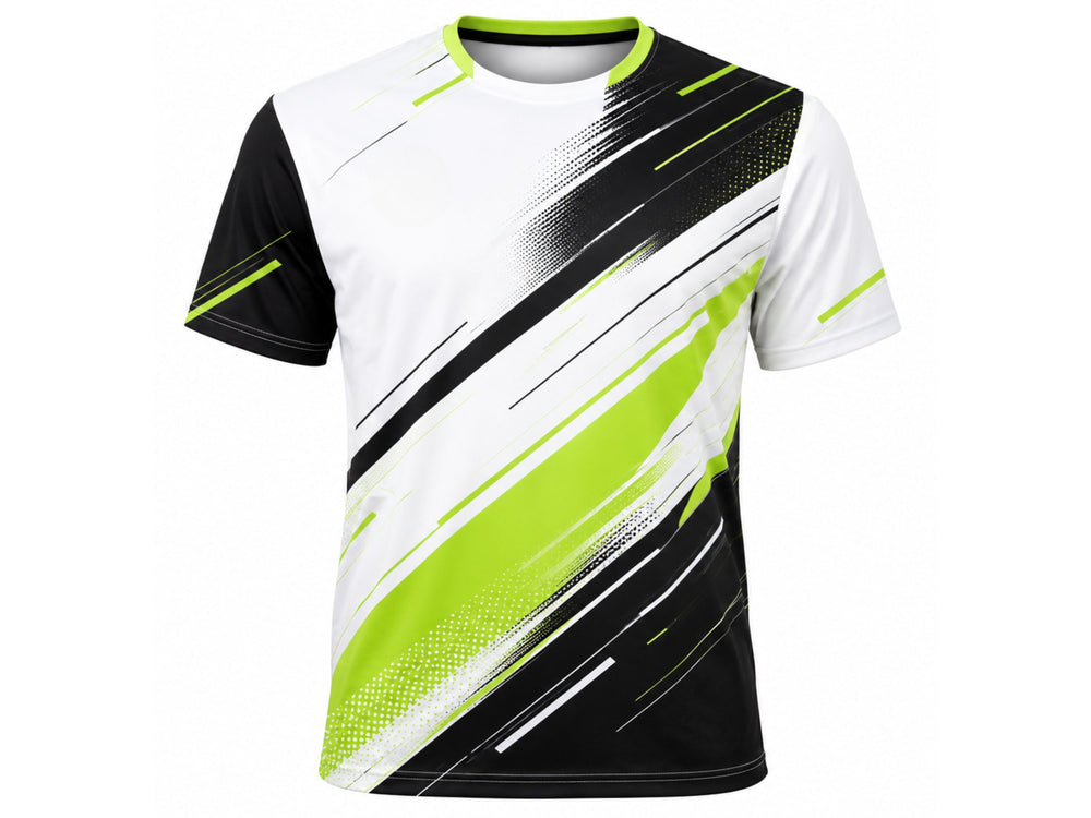Custom White Sublimated Tennis Shirt – Black Lime Team Jersey front design preview