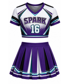 Wholesale Purple Cheerleading Uniform Matching Top & Skirt, Custom Team Name, Player Number, Low MOQ