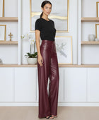 Elephant Metallic Burgundy Faux Leather Wide Leg Jeans Wholesale | Custom Private Label Pants Manufacturer