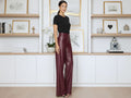Elephant Metallic Burgundy Faux Leather Wide Leg Jeans Wholesale | Custom Private Label Pants Manufacturer