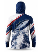 Custom Fishing Hoodie | Wholesale Performance Fishing Hoodie | Navy White Tuna | Apparels Bridge