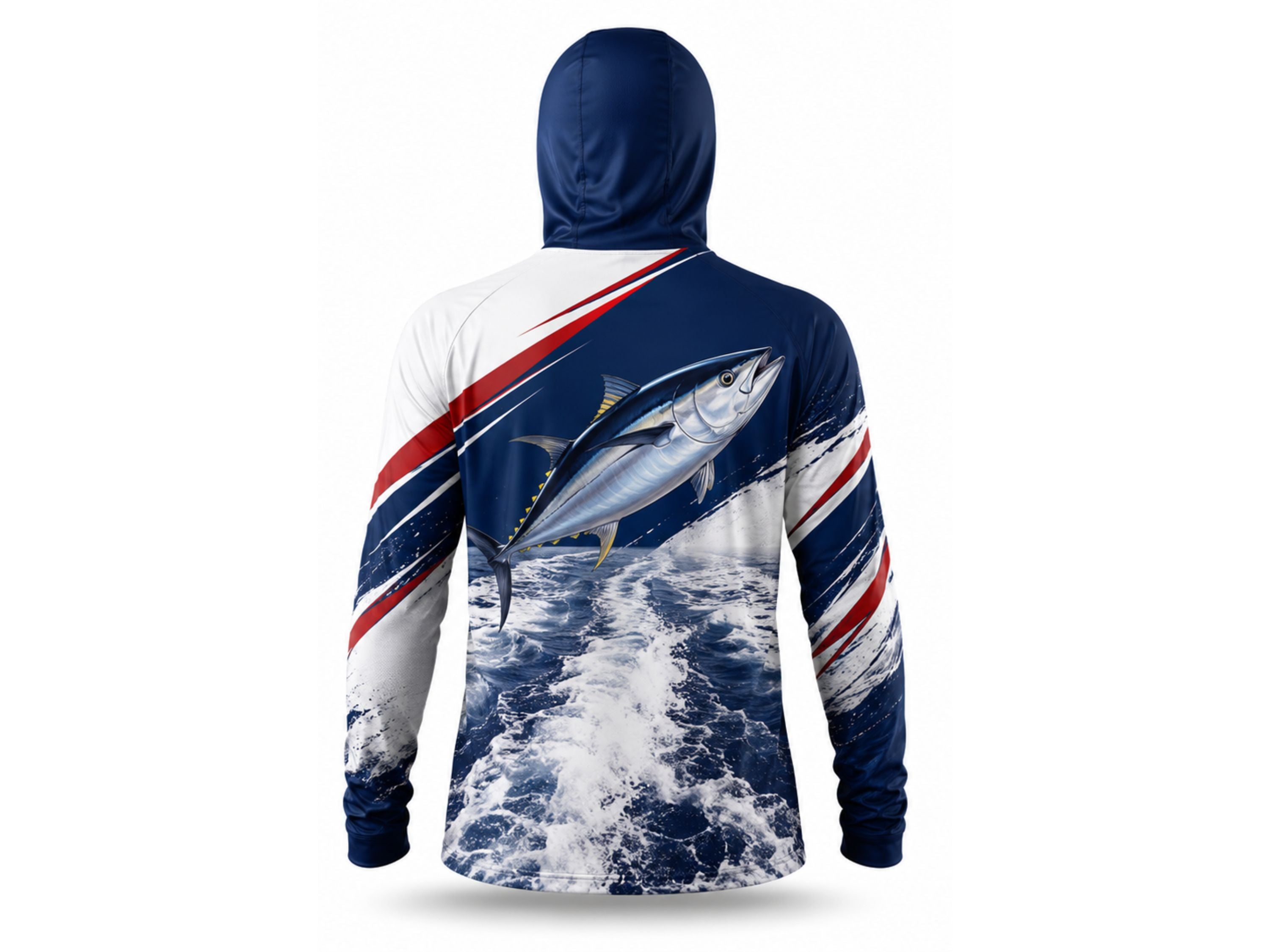 Custom Fishing Hoodie | Wholesale Performance Fishing Hoodie | Navy White Tuna | Apparels Bridge