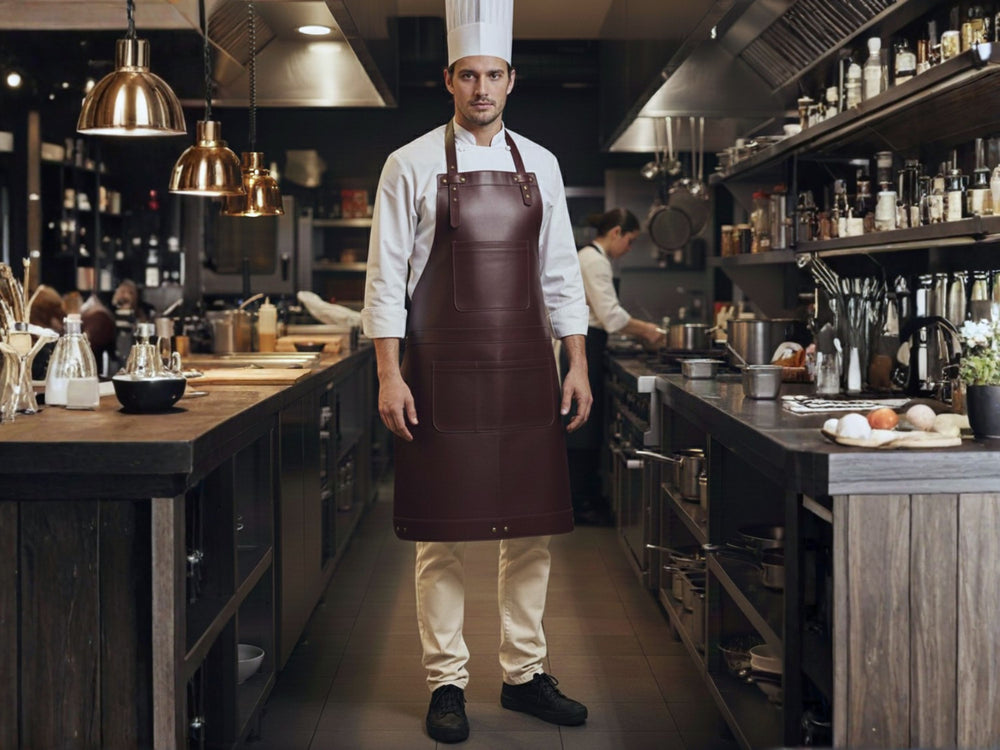 Personalized Leather Apron for Men Genuine Leather BBQ Cooking Chef Apron front design preview