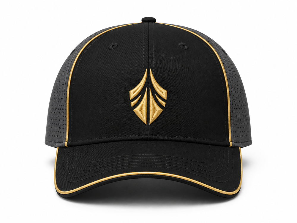 Custom Black Gold Baseball Cap | Wholesale Team Hat for Bulk Orders and Private Label front design preview