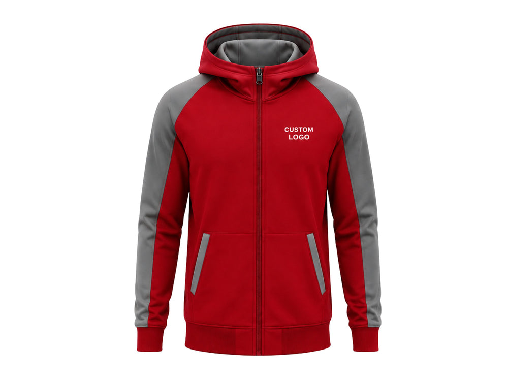 Custom Red & Grey Basketball Warmup Track Suit | Wholesale Team Jacket and Pants front design preview