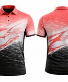 Custom Sublimated Fishing Tournament Jersey | Wholesale Fishing Team Polo | Coral Black White | Apparels Bridge