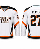 Custom Home Away Ice Hockey Jersey – White Orange Black Sublimated Hockey Team Jersey Wholesale