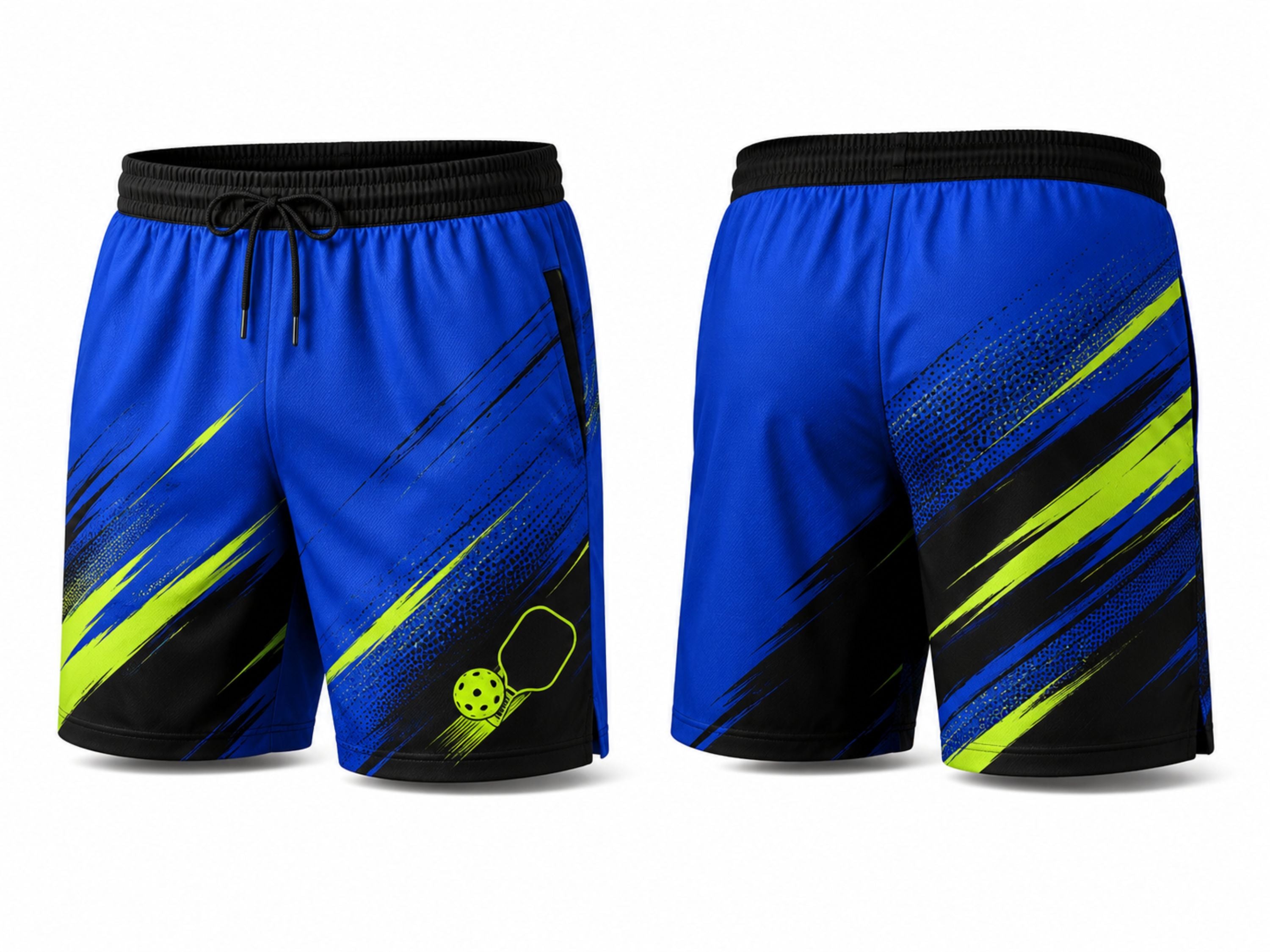 Custom Pickleball Shorts | Wholesale Pickleball Team Shorts | Blue Black Lime Green | Apparels Bridge