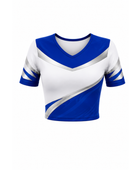 Custom Cheerleading Jersey Blue & White Short Sleeve Top, Wholesale Bulk, Low MOQ