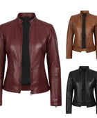 Burgundy Slim Fit Cropped Leather Jacket | Wholesale Custom Private Label Manufacturer