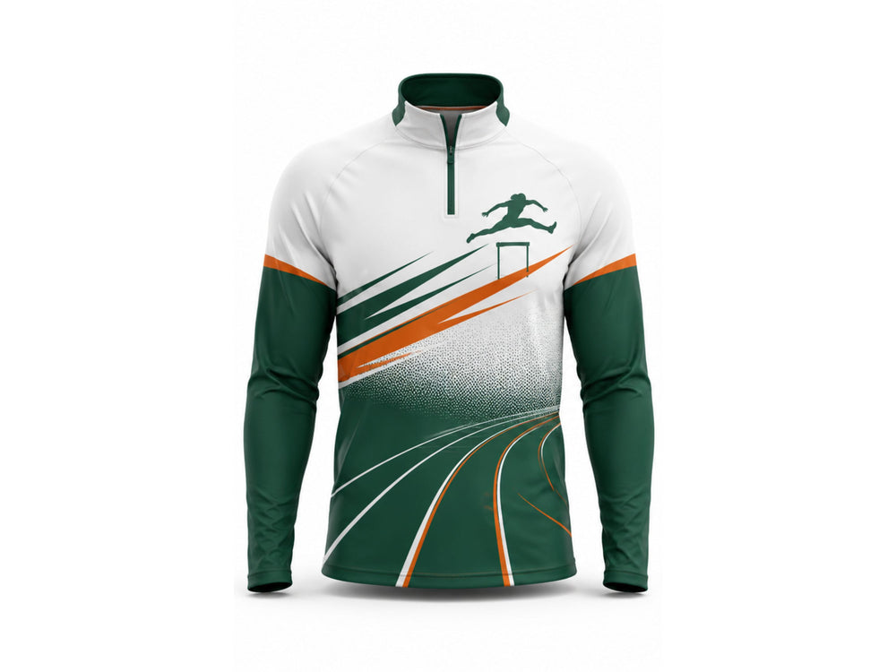 Custom Track & Field Coach Jacket | Wholesale Athletics Staff Jacket | White Green Orange | Apparels Bridge front design preview