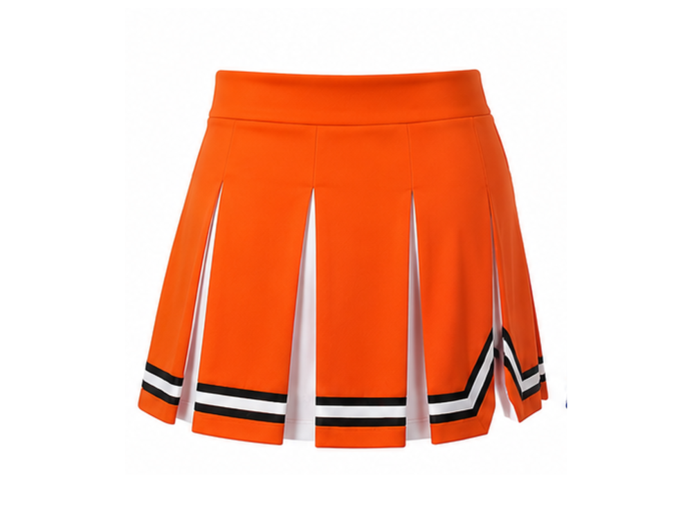 Wholesale Cheerleading Skirt Orange, black & White Pleated Low MOQ Bulk Team Uniform front design preview