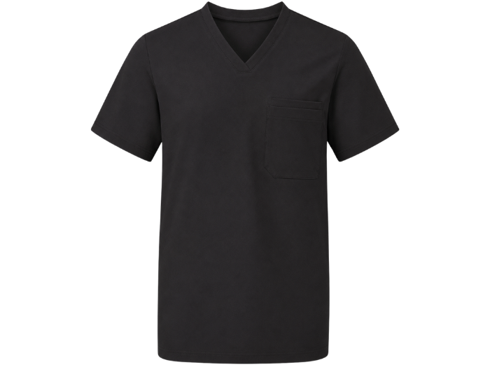 Short Sleeve V-Neck Hospitality Tunic Black | B2B Low MOQ Hospitality Workwear Manufacturer front design preview