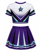 Wholesale Purple Cheerleading Uniform Matching Top & Skirt, Custom Team Name, Player Number, Low MOQ