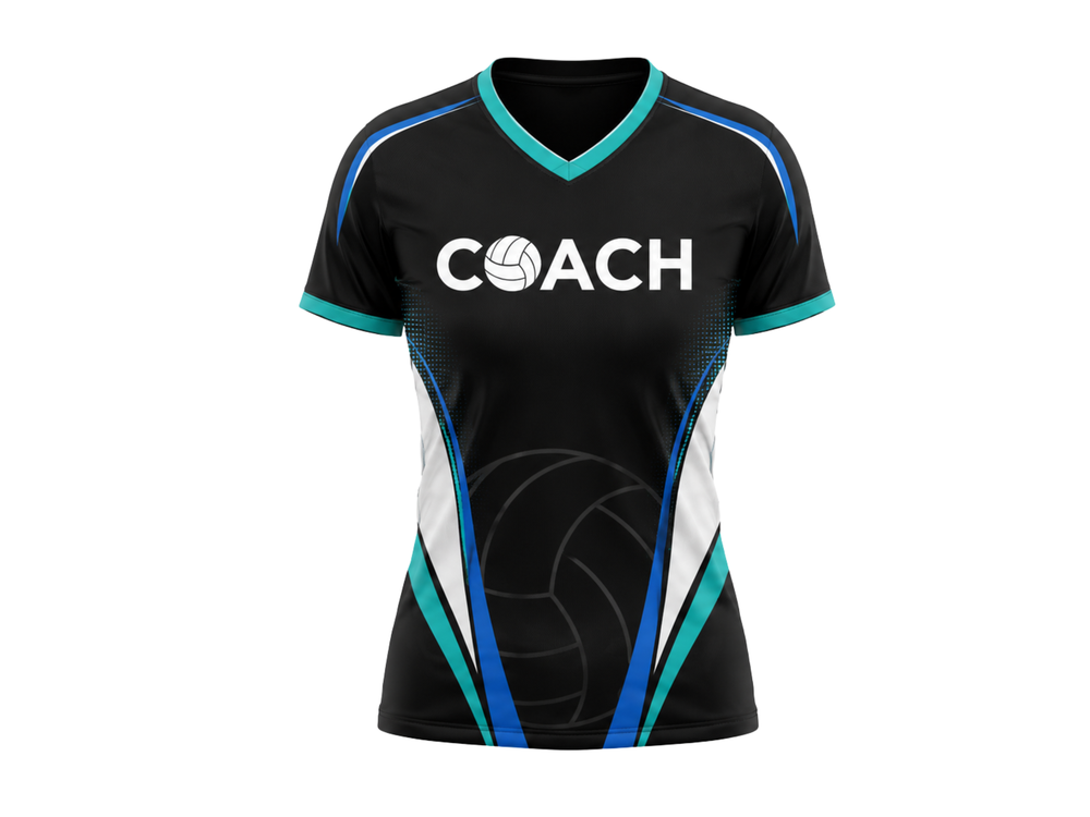 Custom Black Volleyball Coach Jersey – Teal Short Sleeve Staff Teamwear front design preview