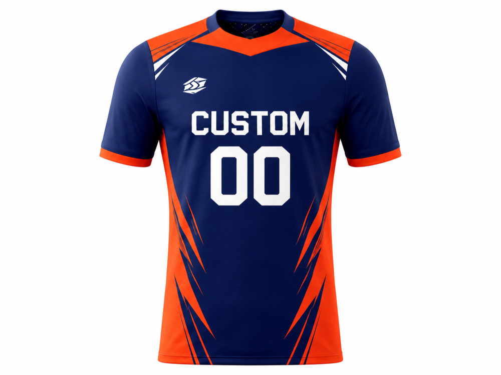 Custom Navy Orange Rugby Practice Shirt | Wholesale Team Training Jersey for Bulk Orders front design preview