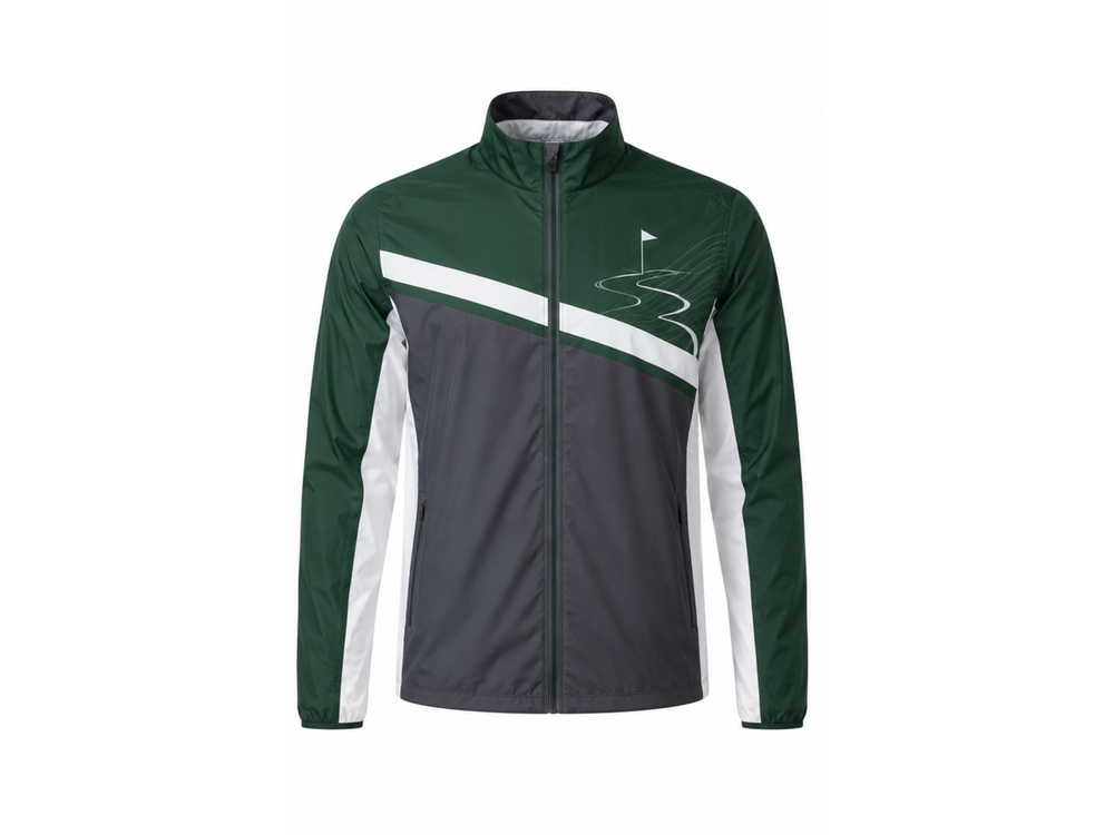 Wholesale Golf Jacket B2B Golf Club Windbreaker Jacket Forest Green Charcoal White front design preview