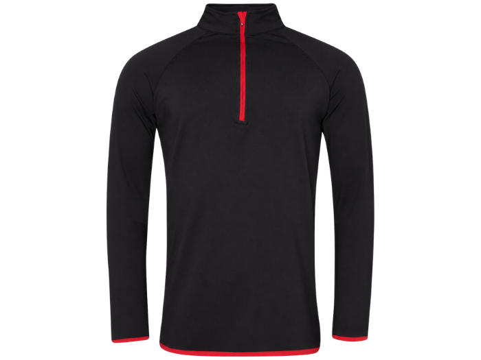 Contrast-Zip Training Sweat Top Black and Red | B2B Low MOQ Personal Trainer Workwear Manufacturer front design preview