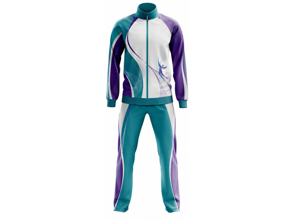 Custom Dance Team Warm-Up Set – Teal, Purple and White B2B Wholesale Low MOQ Jacket and Pants Set front design preview