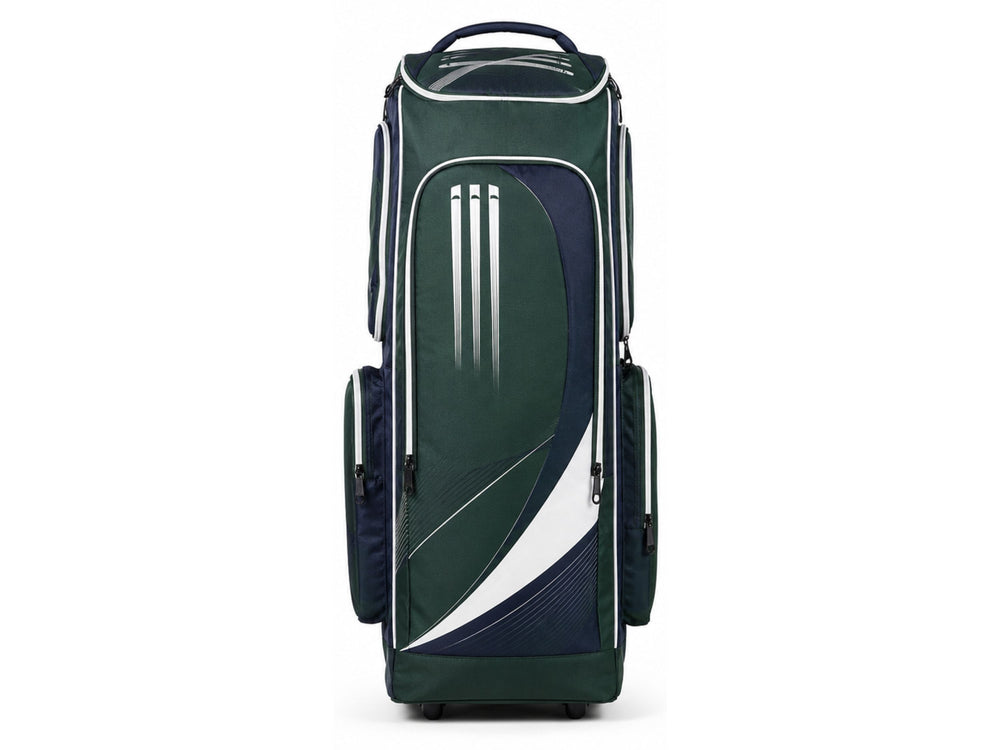 Custom Green Navy Cricket Kit Bag – Wholesale Team Gear Bag for Clubs front design preview