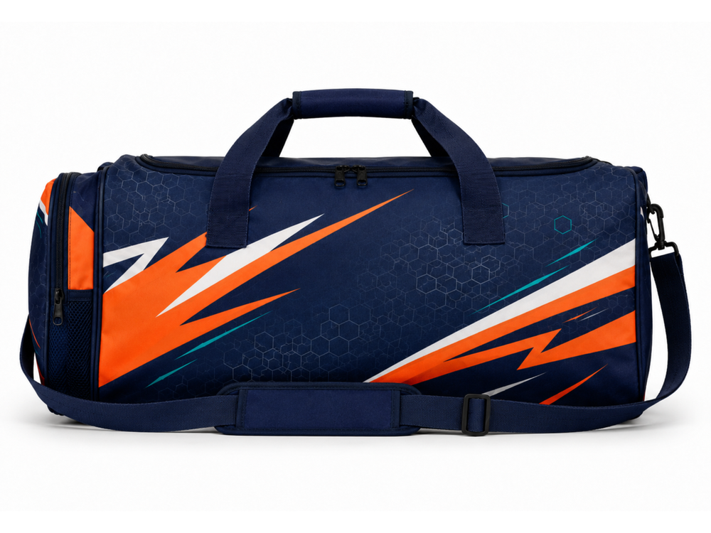 Handball Team Duffle Bag B2B Navy Orange Sports Bag for Wholesale Buyers front design preview