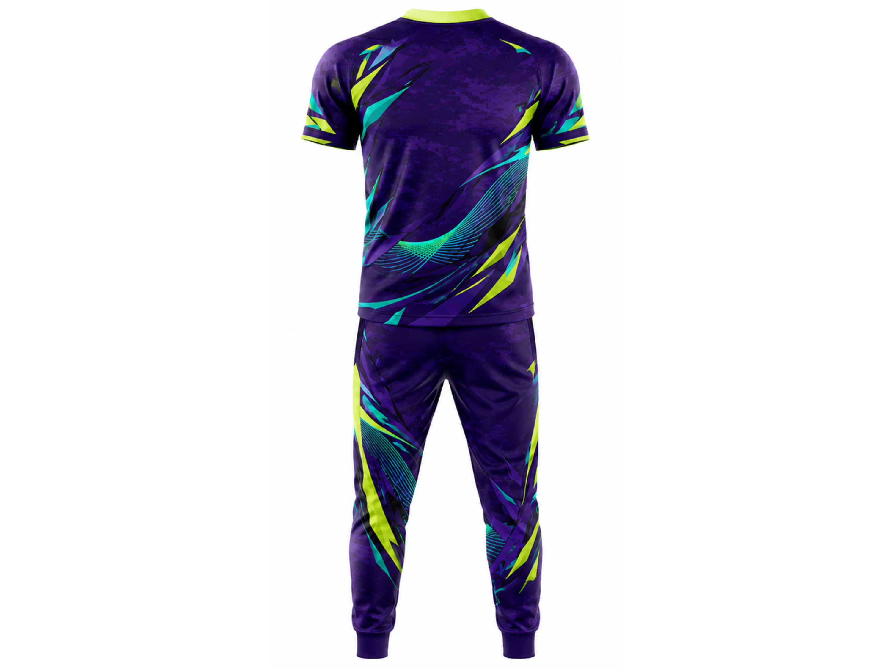 Custom Esports Team Uniform | Wholesale Gaming Jersey and Pants Set | Purple Teal Green Yellow | Apparels Bridge