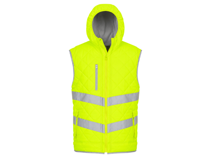 Kensington Hooded Gilet B2B Low MOQ Reflective Showerproof Gilet Yellow Workwear front design preview