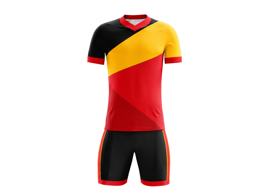 Wholesale Handball Uniform Red Yellow & Black Team Set Low MOQ Bulk Sportswear front design preview